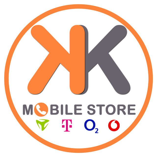 Logo von KK Mobile Store mit Symbolen für Telekom, O2, Vodafone und Mobilfunkanbieter.